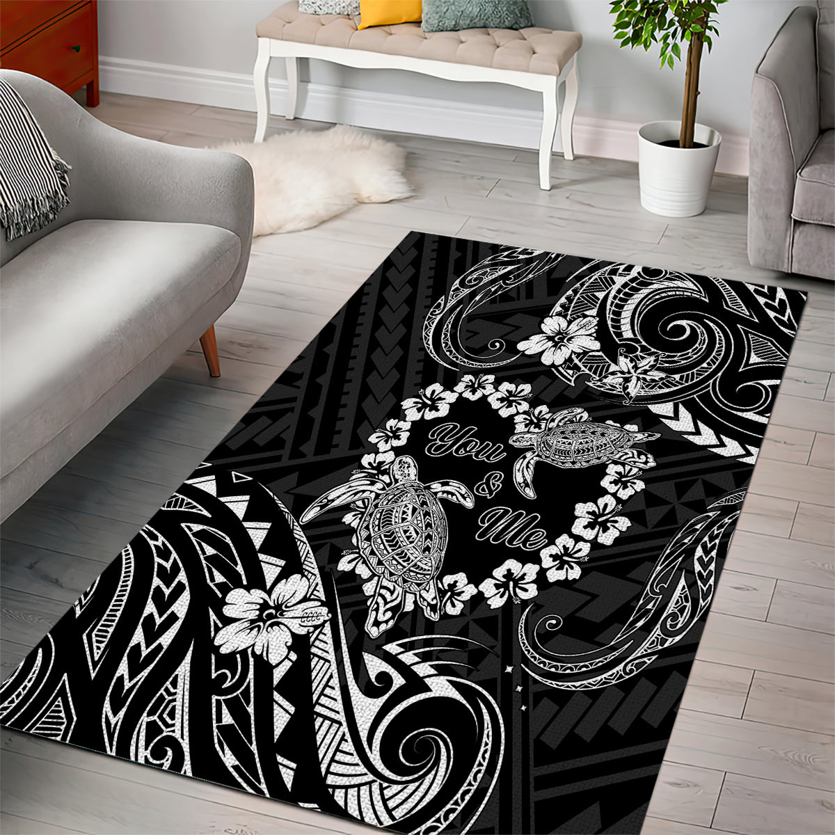 Polynesian Turtle Valentine Area Rug You And Me Hibiscus Heart LT01 - Polynesian Pride