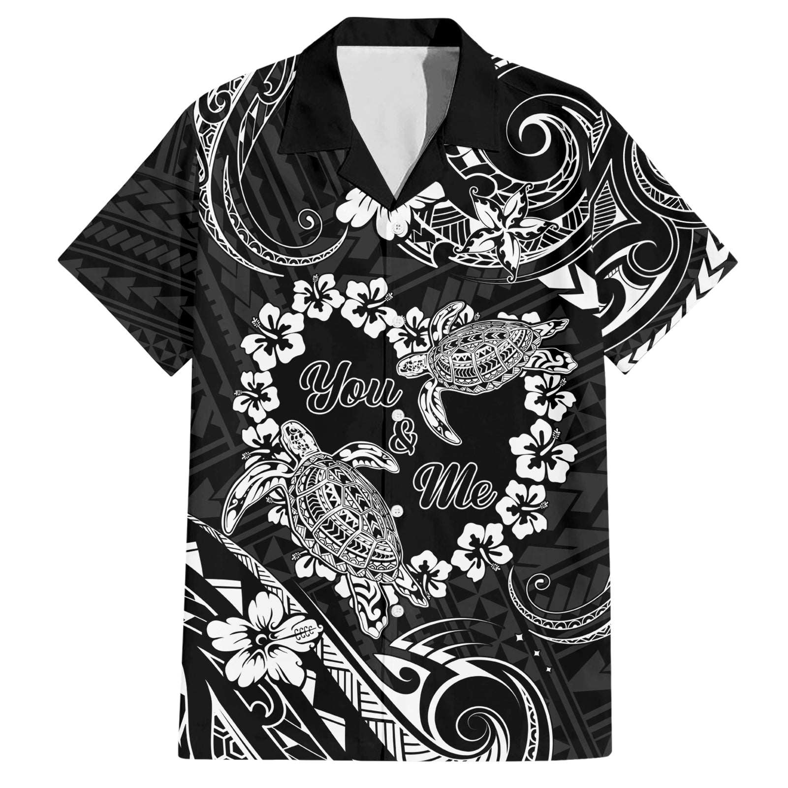 Polynesian Turtle Valentine Hawaiian Shirt You And Me Hibiscus Heart LT01 Black - Polynesian Pride