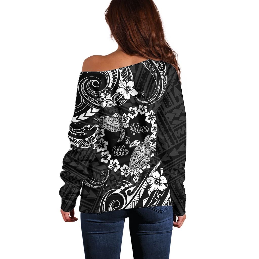 Polynesian Turtle Valentine Off Shoulder Sweater You And Me Hibiscus Heart LT01 - Polynesian Pride