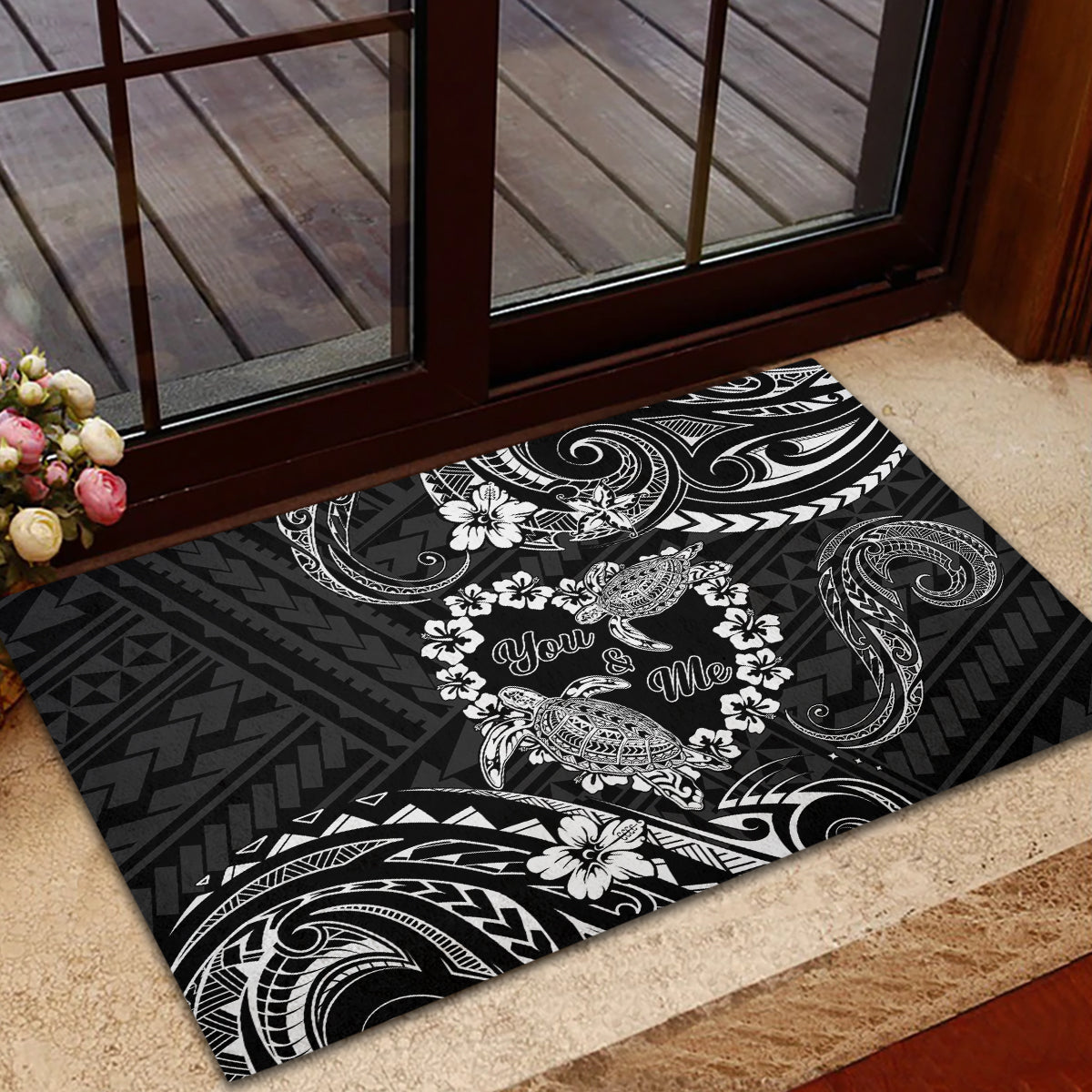 Polynesian Turtle Valentine Rubber Doormat You And Me Hibiscus Heart LT01 - Polynesian Pride
