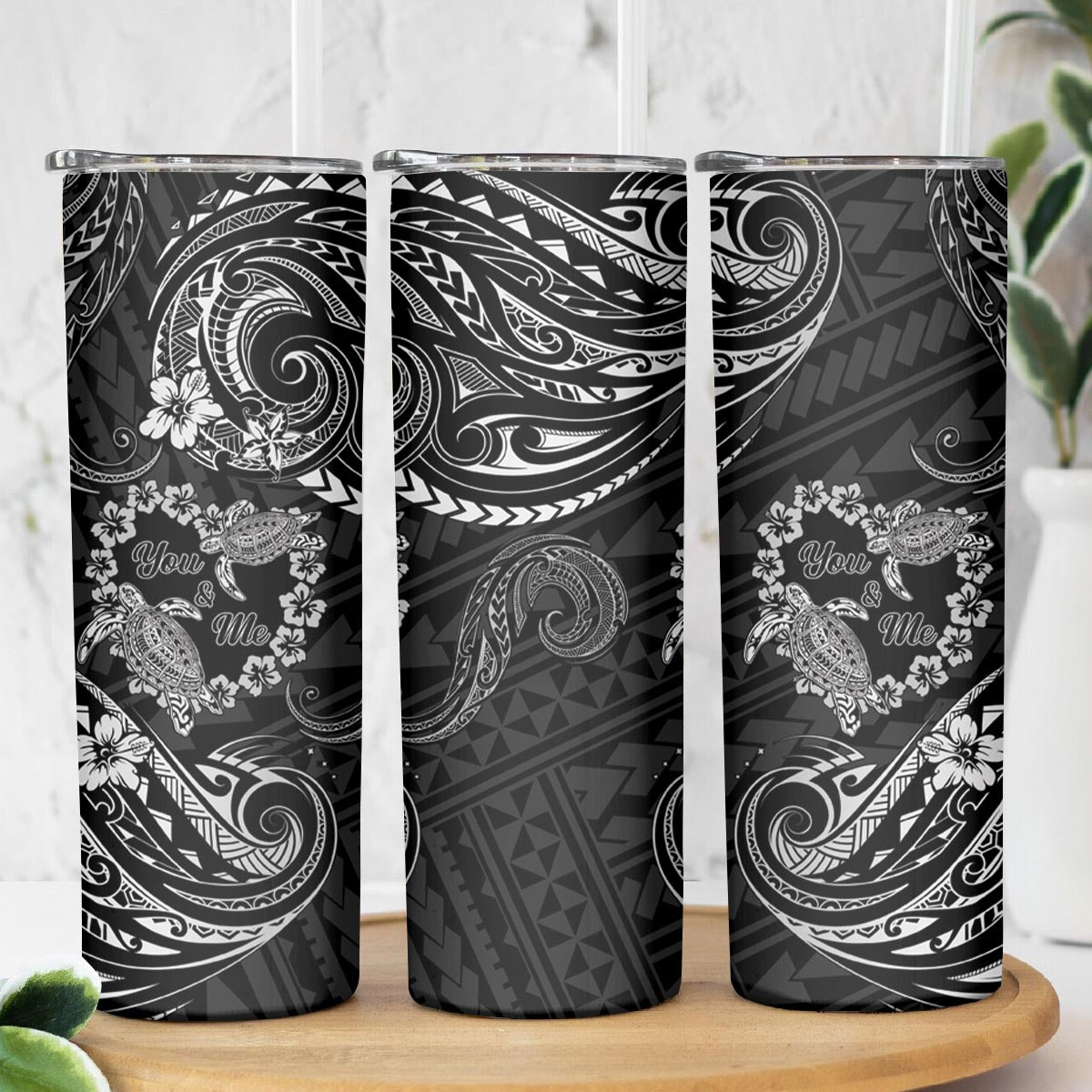 Polynesian Turtle Valentine Skinny Tumbler You And Me Hibiscus Heart