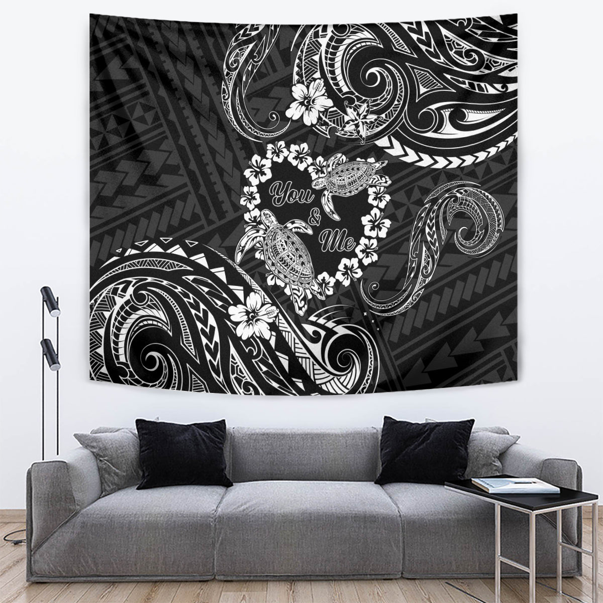 Polynesian Turtle Valentine Tapestry You And Me Hibiscus Heart LT01 - Polynesian Pride