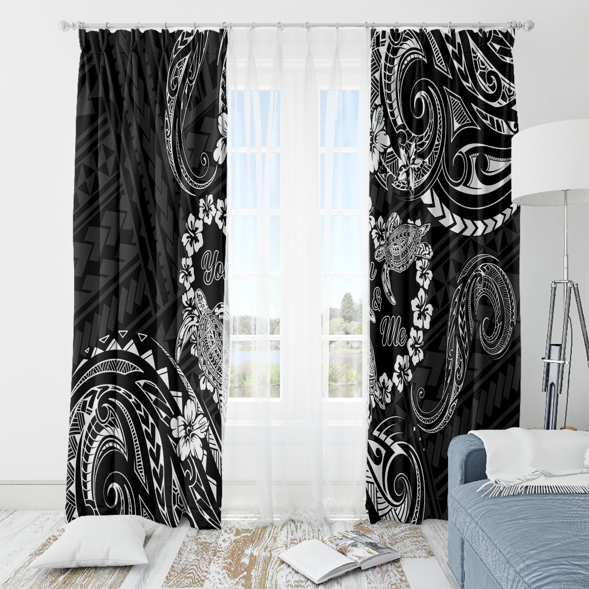 Polynesian Turtle Valentine Window Curtain You And Me Hibiscus Heart LT01 - Polynesian Pride