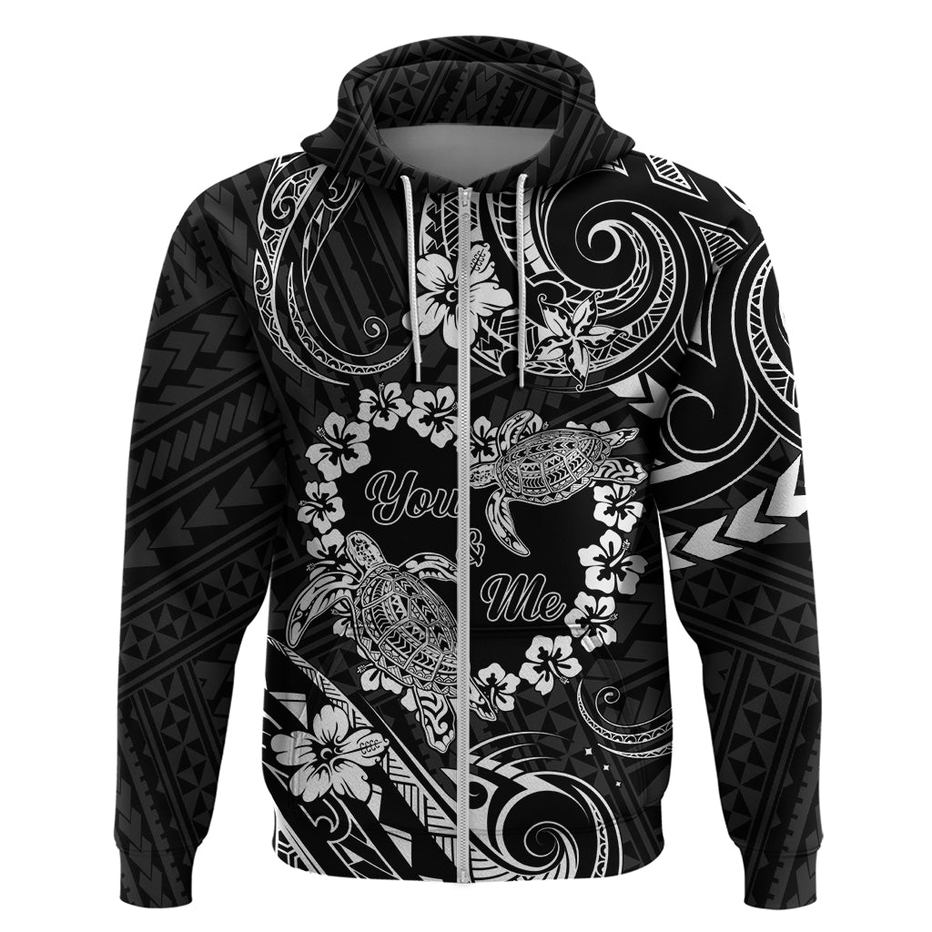 Polynesian Turtle Valentine Zip Hoodie You And Me Hibiscus Heart LT01 Zip Hoodie Black - Polynesian Pride