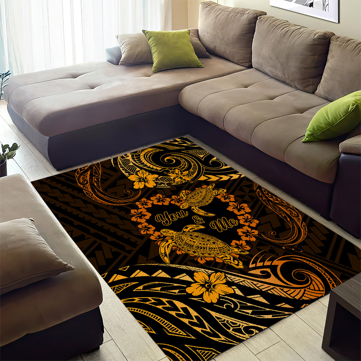 Polynesian Turtle Valentine Area Rug You And Me Gold Hibiscus Heart LT01 - Polynesian Pride