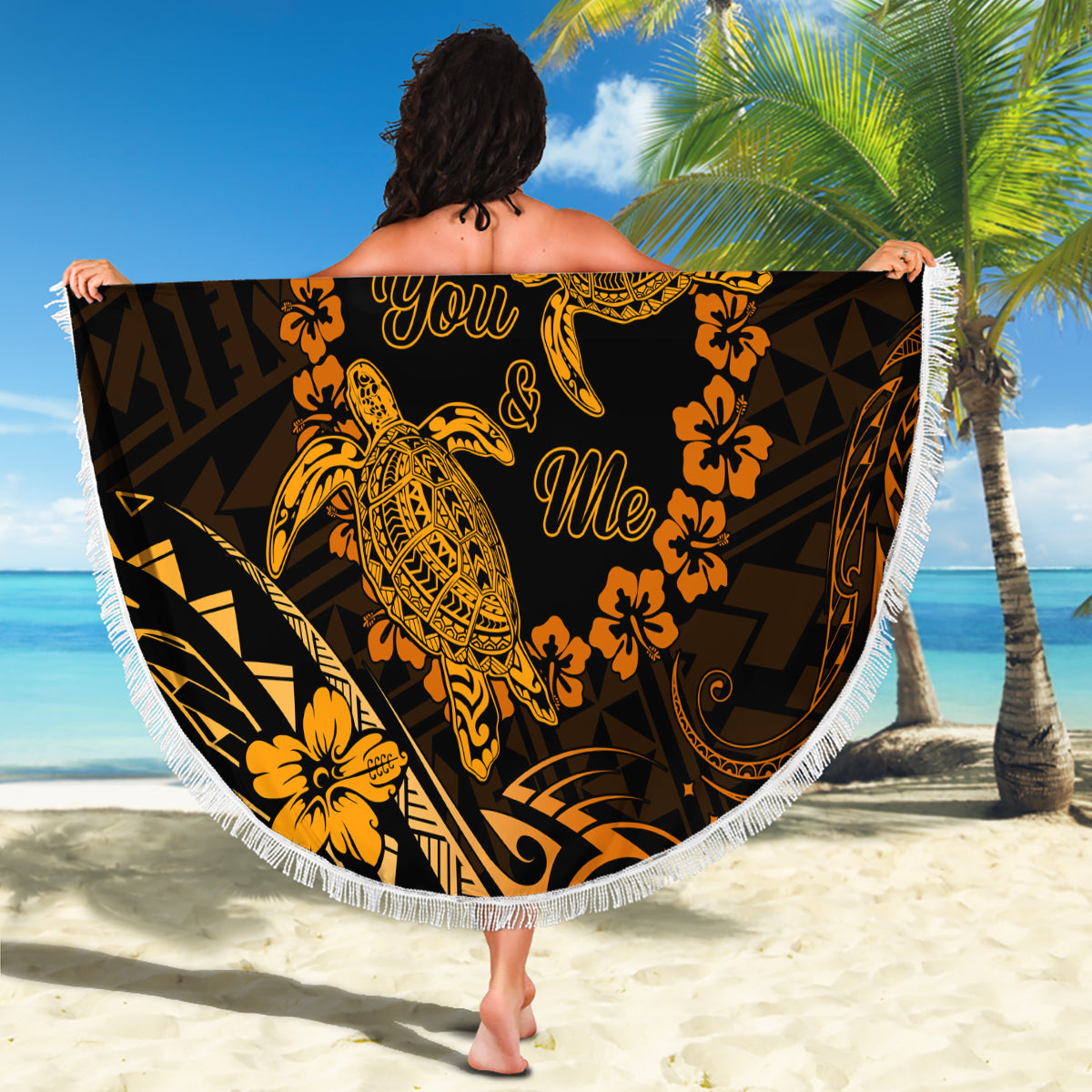 Polynesian Turtle Valentine Beach Blanket You And Me Gold Hibiscus Heart LT01 - Polynesian Pride