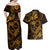 Polynesian Turtle Valentine Couples Matching Off Shoulder Maxi Dress and Hawaiian Shirt You And Me Gold Hibiscus Heart LT01 - Polynesian Pride