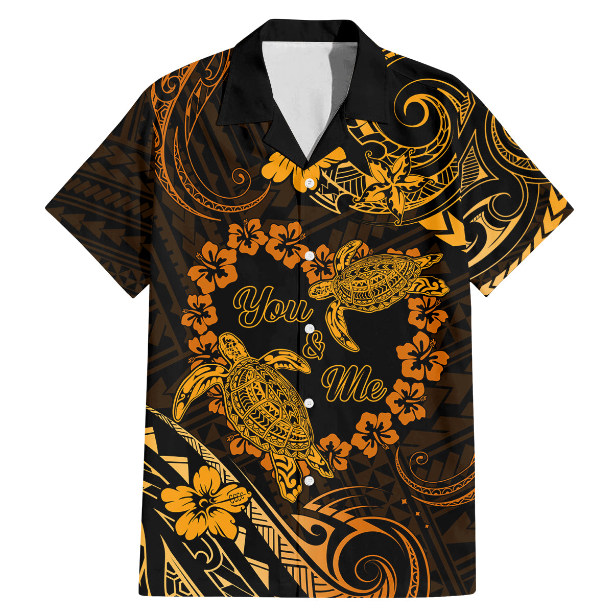 Polynesian Turtle Valentine Family Matching Mermaid Dress and Hawaiian Shirt You And Me Gold Hibiscus Heart LT01 Dad's Shirt - Short Sleeve Gold - Polynesian Pride