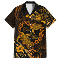 Polynesian Turtle Valentine Family Matching Puletasi and Hawaiian Shirt You And Me Gold Hibiscus Heart LT01 Dad's Shirt - Short Sleeve Gold - Polynesian Pride
