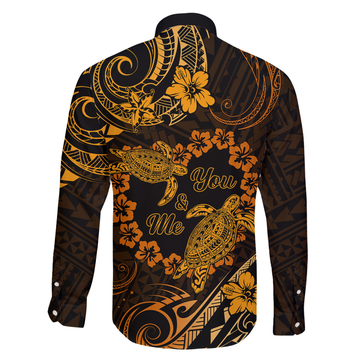 Polynesian Turtle Valentine Family Matching Puletasi and Hawaiian Shirt You And Me Gold Hibiscus Heart LT01 - Polynesian Pride