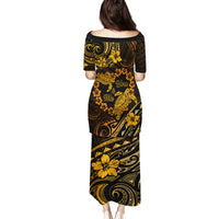 Polynesian Turtle Valentine Family Matching Puletasi and Hawaiian Shirt You And Me Gold Hibiscus Heart LT01 - Polynesian Pride