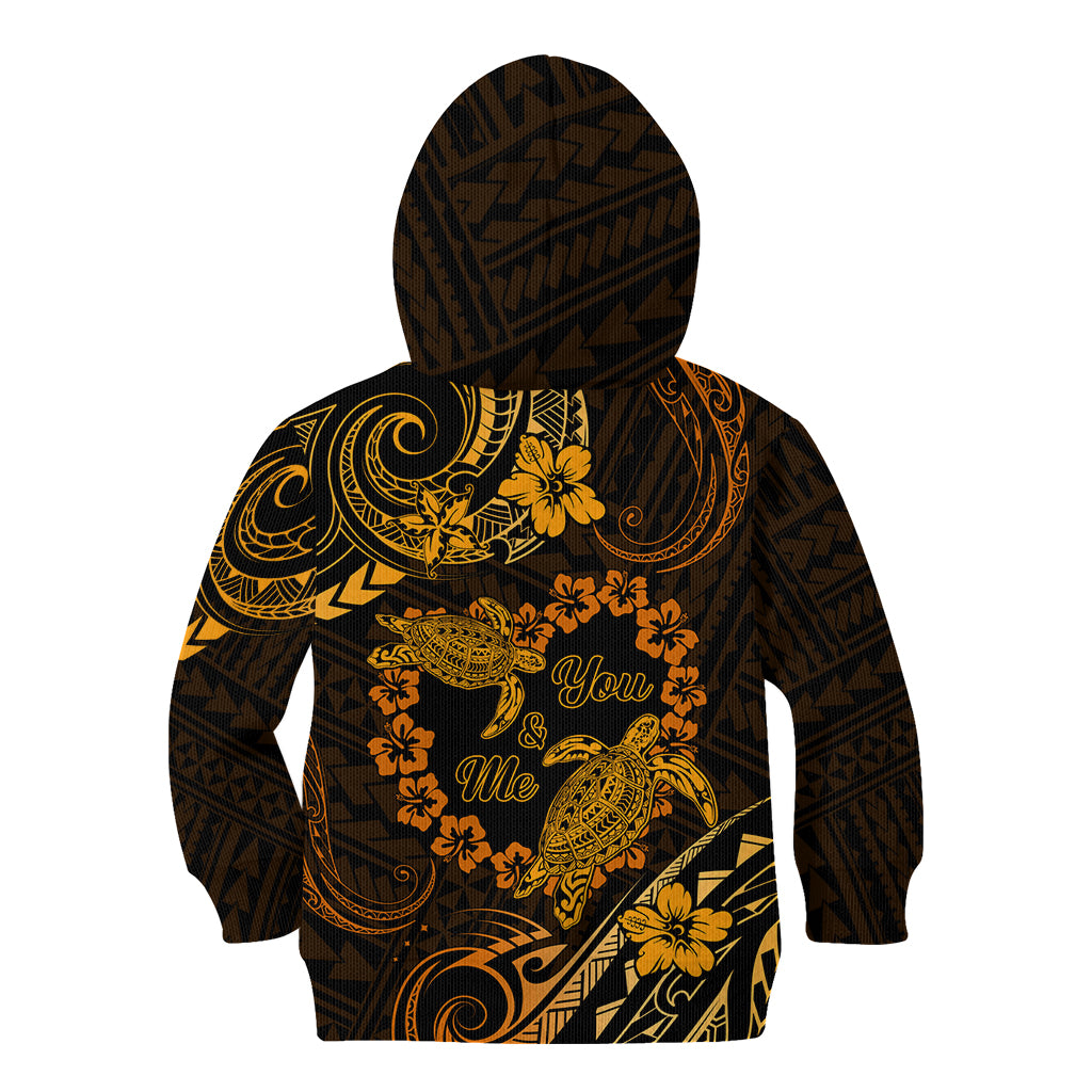Polynesian Turtle Valentine Kid Hoodie You And Me Gold Hibiscus Heart LT01 - Polynesian Pride