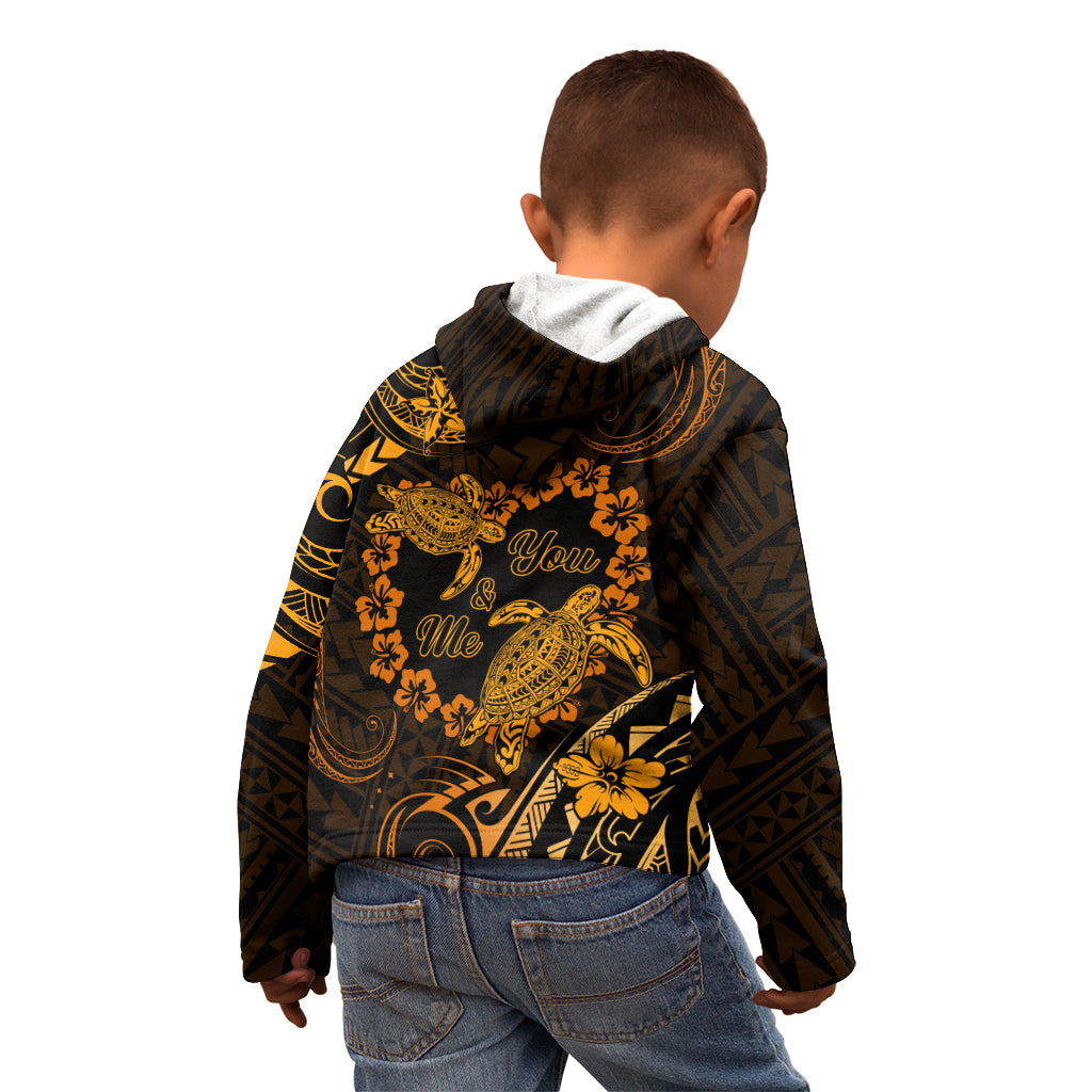 Polynesian Turtle Valentine Kid Hoodie You And Me Gold Hibiscus Heart LT01 - Polynesian Pride