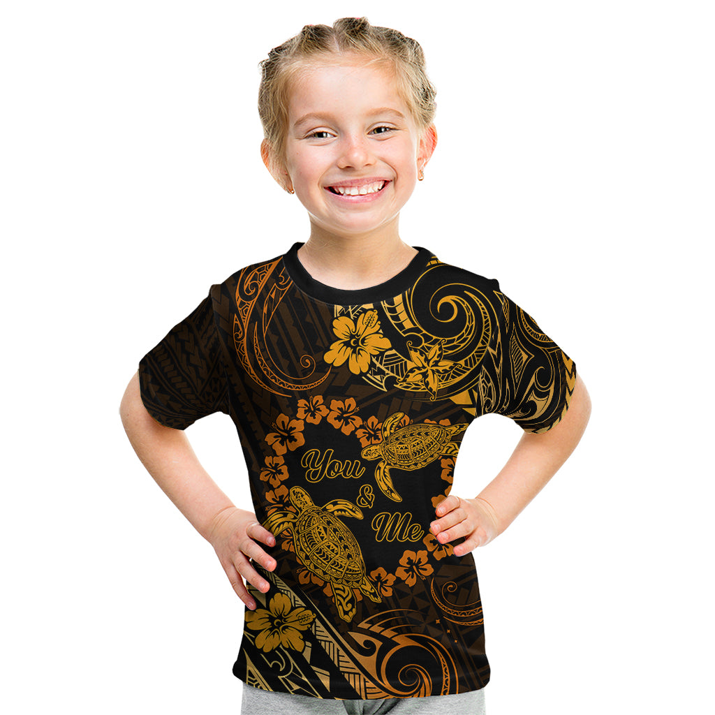 Polynesian Turtle Valentine Kid T Shirt You And Me Gold Hibiscus Heart LT01 Gold - Polynesian Pride