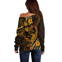 Polynesian Turtle Valentine Off Shoulder Sweater You And Me Gold Hibiscus Heart LT01 - Polynesian Pride