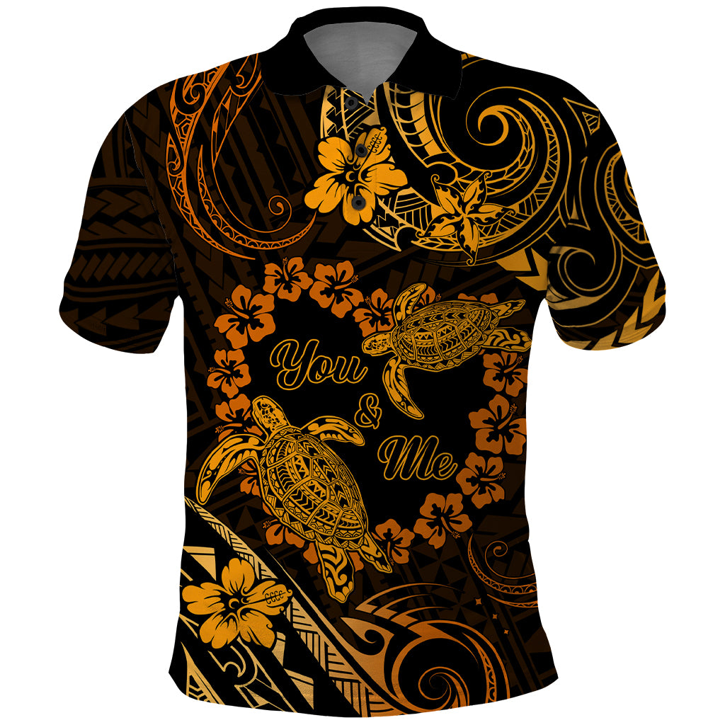 Polynesian Turtle Valentine Polo Shirt You And Me Gold Hibiscus Heart LT01 Gold - Polynesian Pride