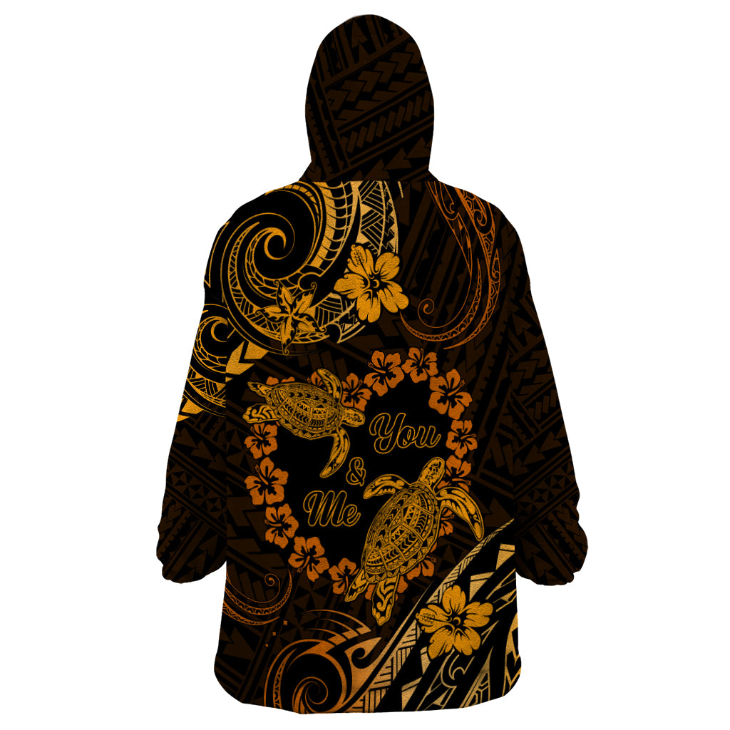 Polynesian Turtle Valentine Wearable Blanket Hoodie You And Me Gold Hibiscus Heart LT01 - Polynesian Pride