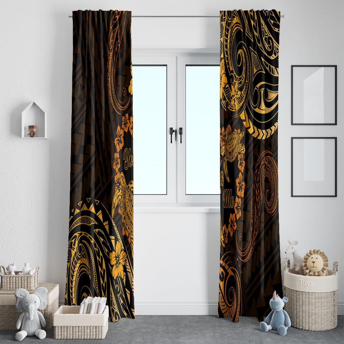 Polynesian Turtle Valentine Window Curtain You And Me Gold Hibiscus Heart LT01 - Polynesian Pride