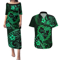 Polynesian Turtle Valentine Couples Matching Puletasi and Hawaiian Shirt You And Me Green Hibiscus Heart LT01 Green - Polynesian Pride