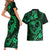 Polynesian Turtle Valentine Couples Matching Short Sleeve Bodycon Dress and Hawaiian Shirt You And Me Green Hibiscus Heart LT01 - Polynesian Pride