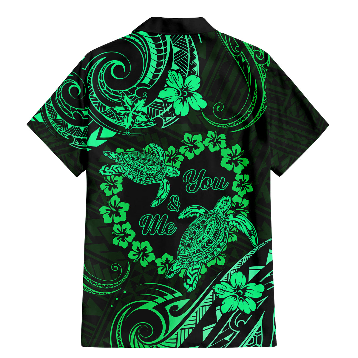 Polynesian Turtle Valentine Family Matching Mermaid Dress and Hawaiian Shirt You And Me Green Hibiscus Heart LT01 - Polynesian Pride