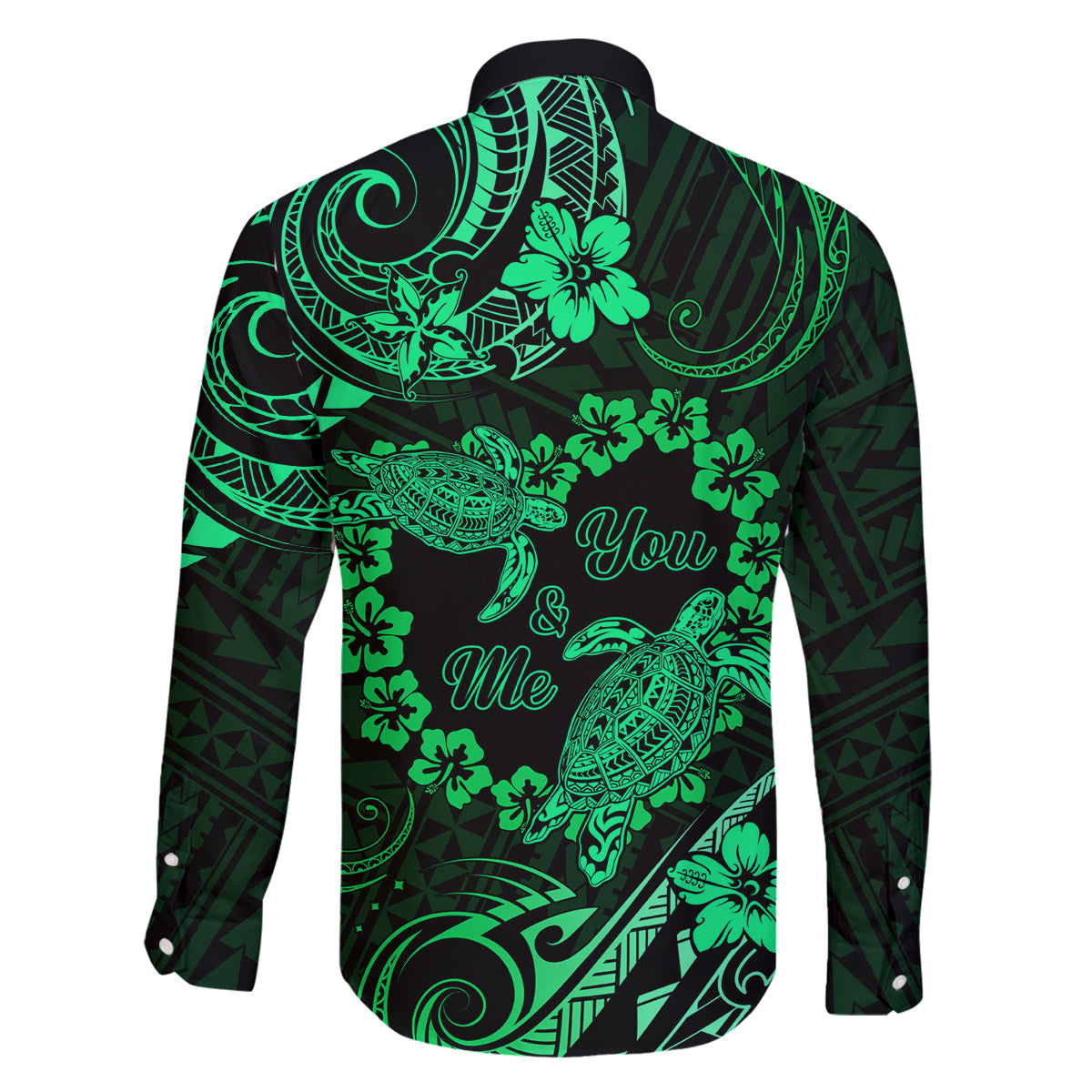 Polynesian Turtle Valentine Family Matching Mermaid Dress and Hawaiian Shirt You And Me Green Hibiscus Heart LT01 - Polynesian Pride
