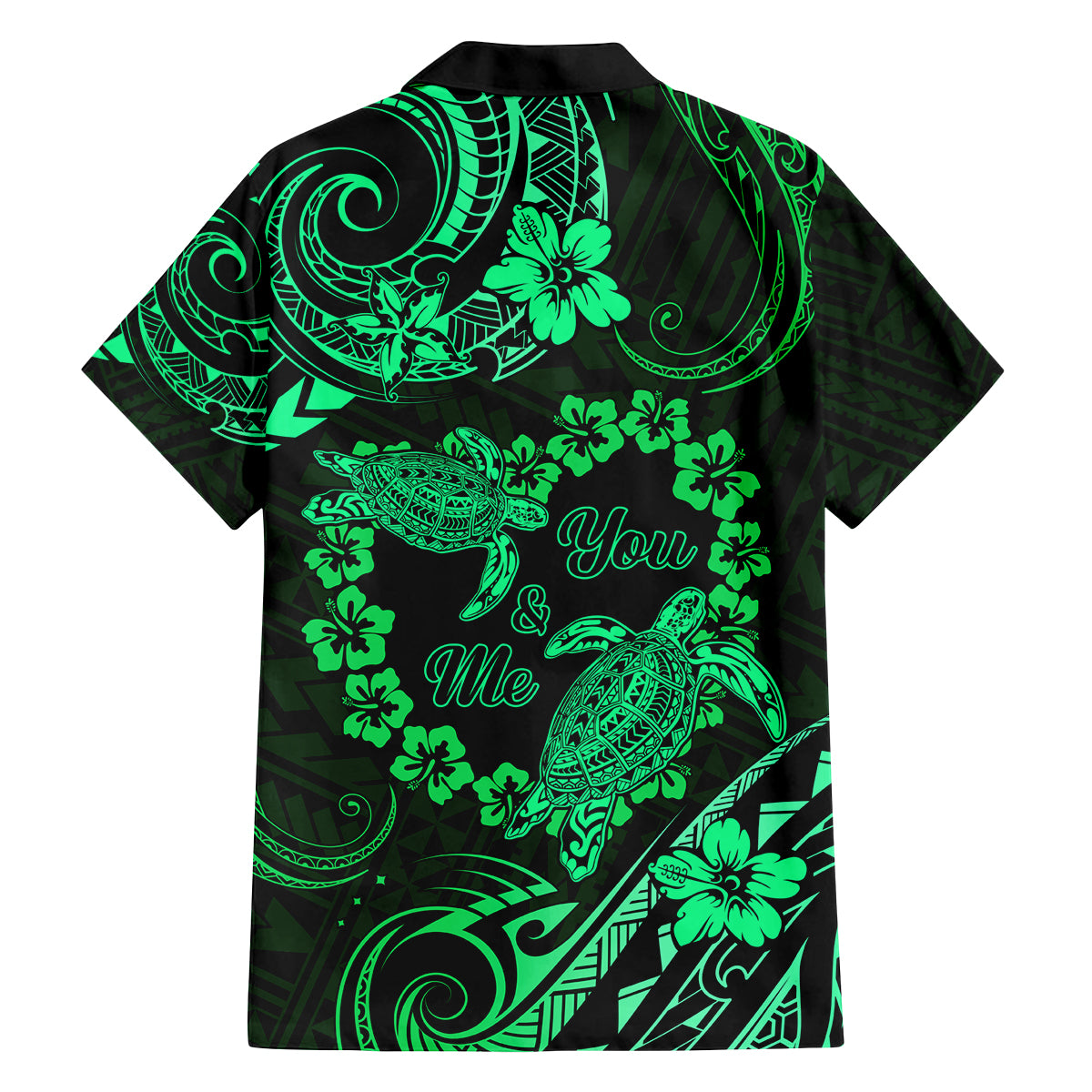 Polynesian Turtle Valentine Family Matching Off Shoulder Short Dress and Hawaiian Shirt You And Me Green Hibiscus Heart LT01 - Polynesian Pride