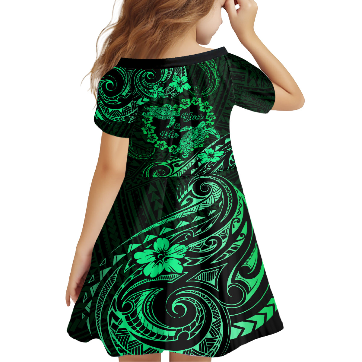 Polynesian Turtle Valentine Family Matching Summer Maxi Dress and Hawaiian Shirt You And Me Green Hibiscus Heart LT01 - Polynesian Pride