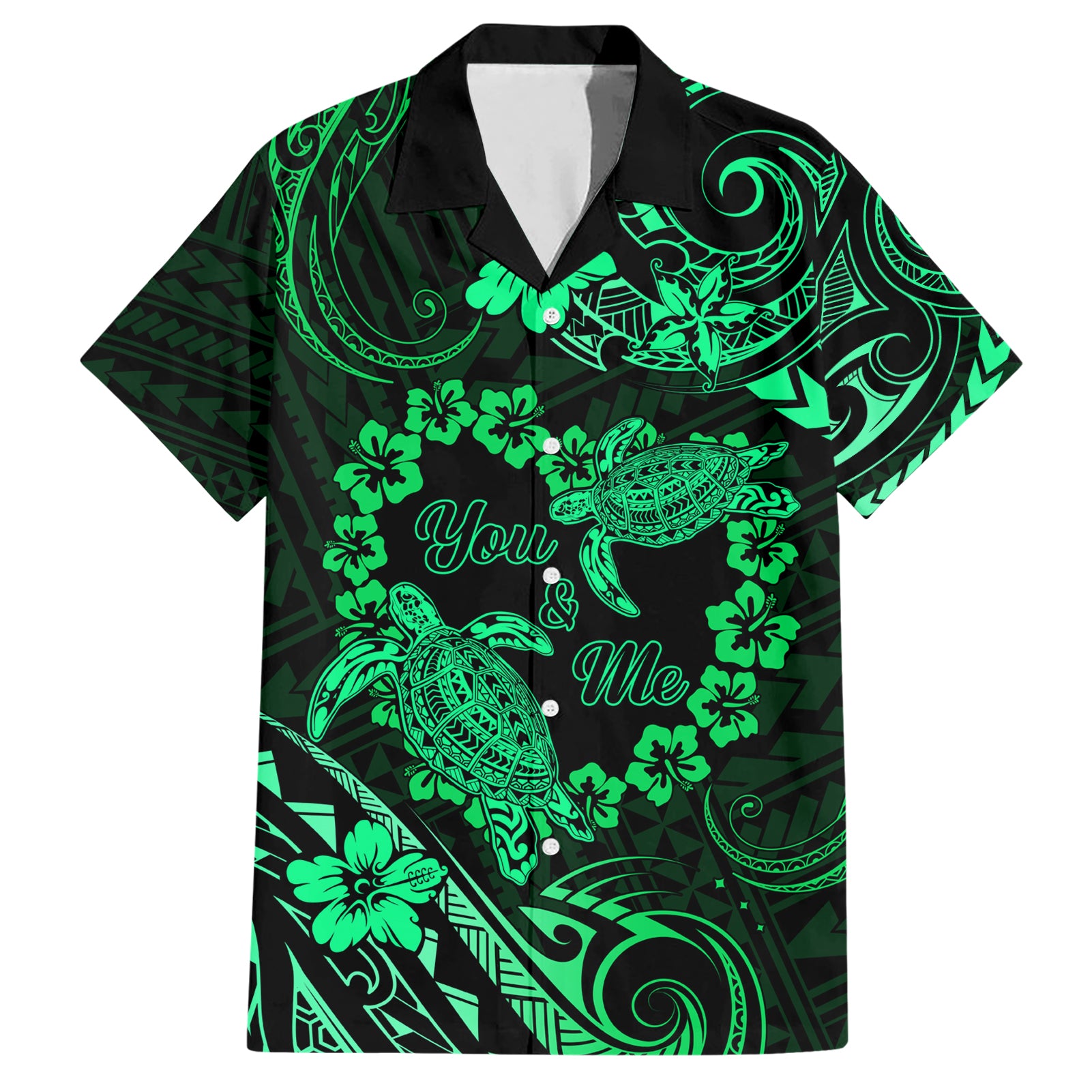 Polynesian Turtle Valentine Hawaiian Shirt You And Me Green Hibiscus Heart LT01 Green - Polynesian Pride