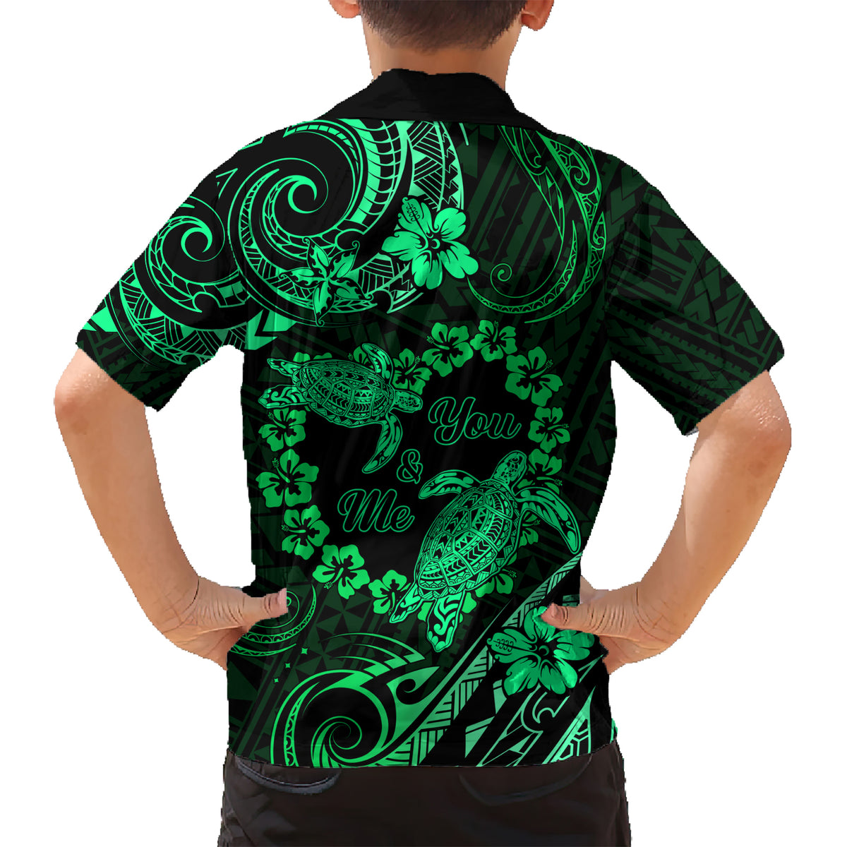 Polynesian Turtle Valentine Kid Hawaiian Shirt You And Me Green Hibiscus Heart LT01 - Polynesian Pride