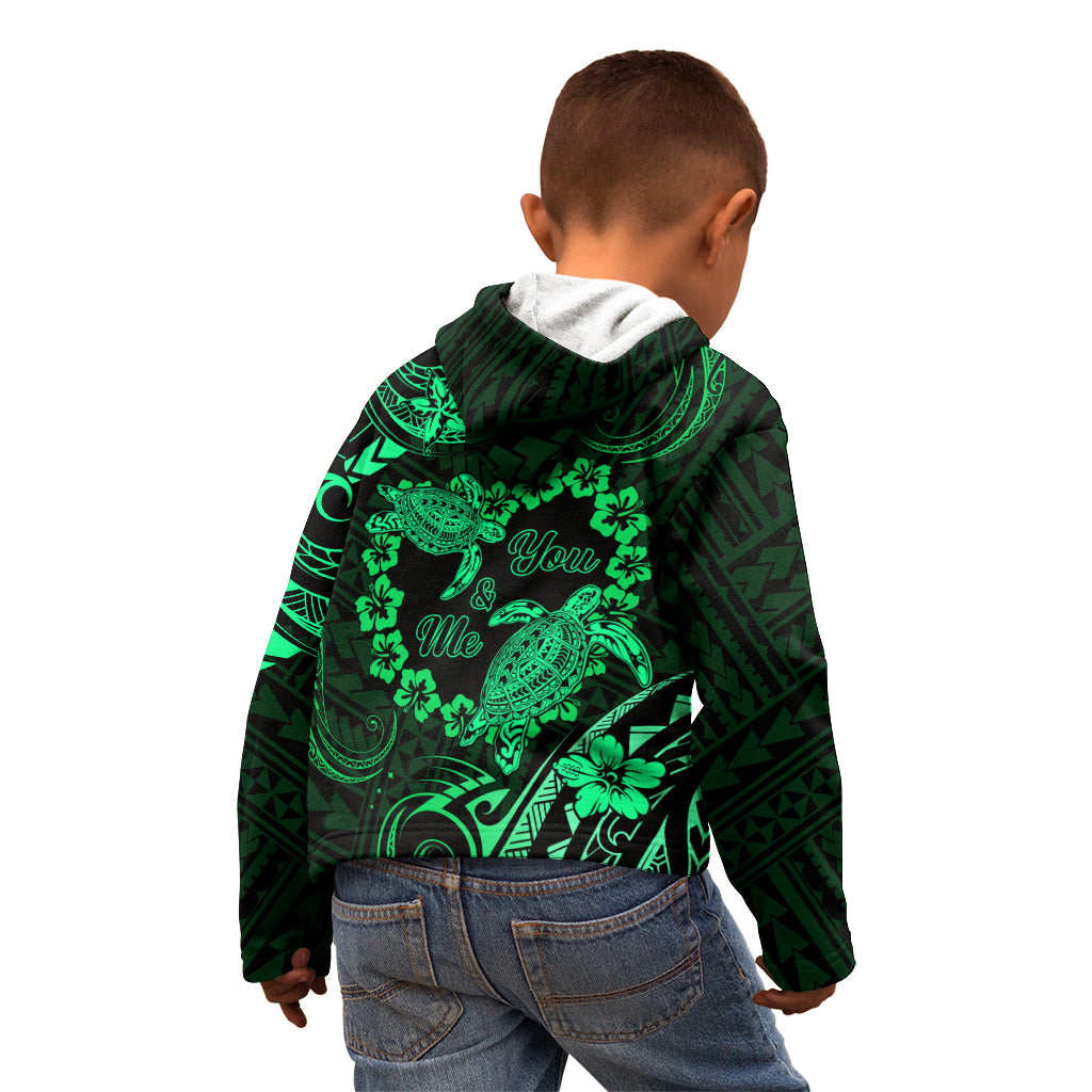 Polynesian Turtle Valentine Kid Hoodie You And Me Green Hibiscus Heart LT01 - Polynesian Pride