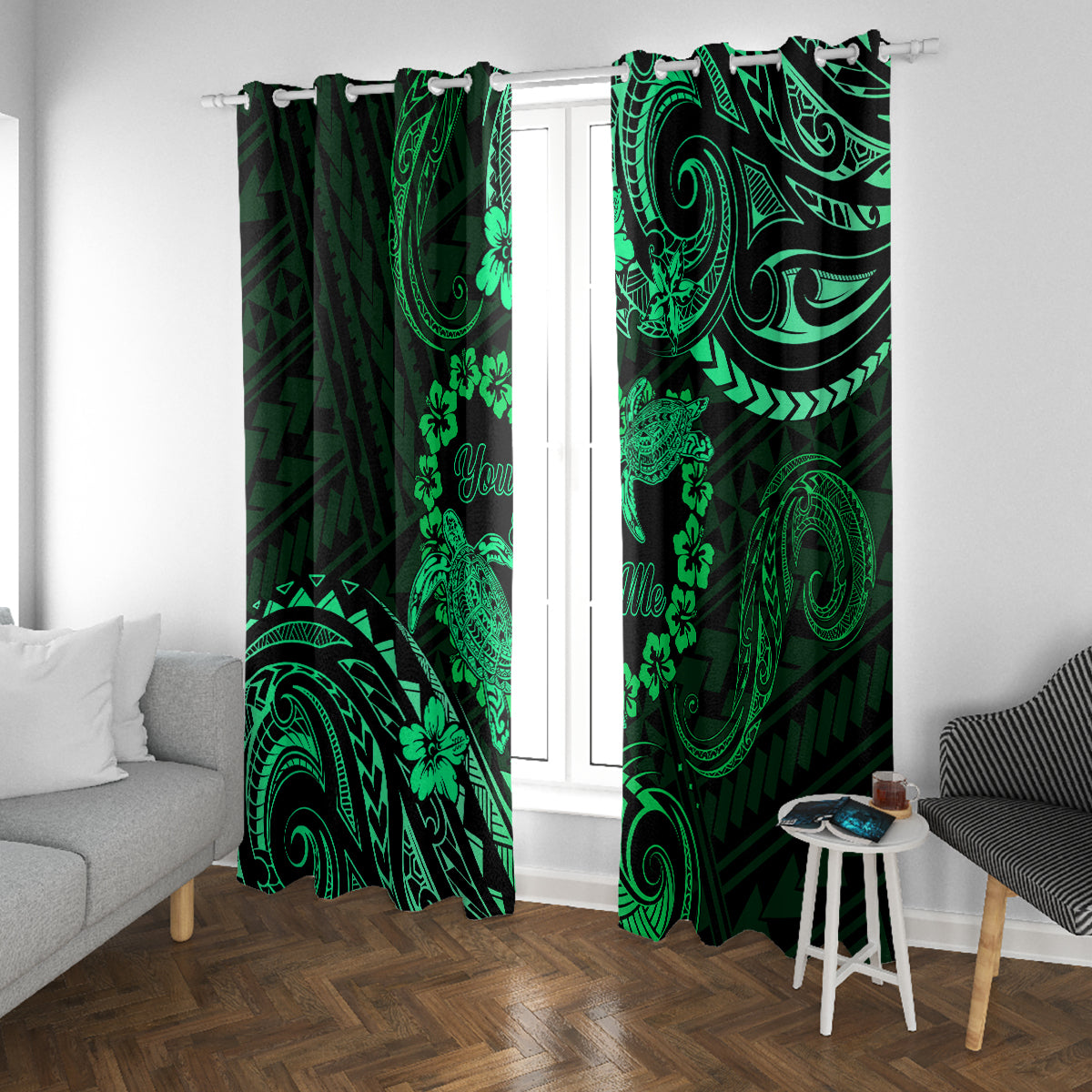 Polynesian Turtle Valentine Window Curtain You And Me Green Hibiscus Heart LT01 With Grommets Green - Polynesian Pride