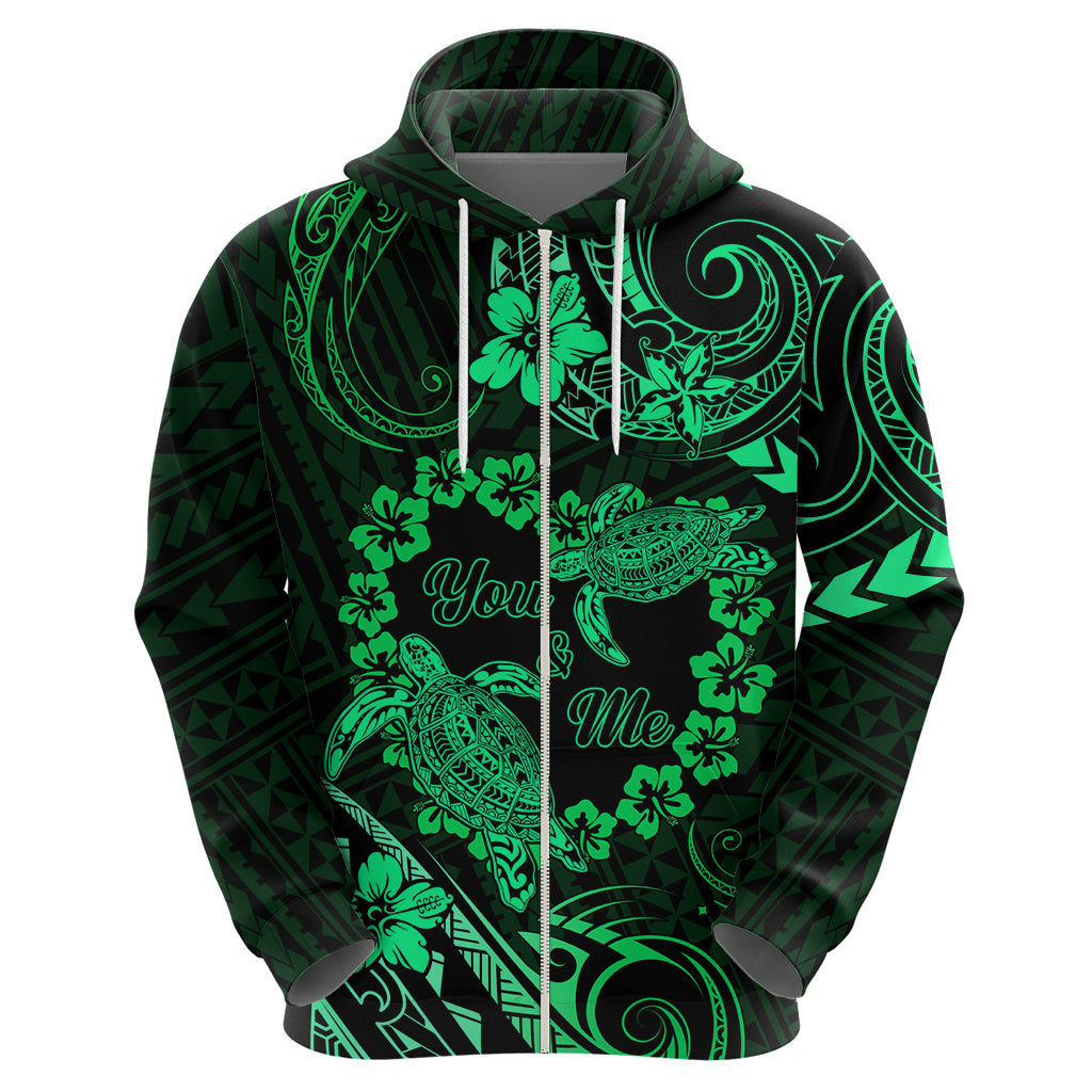 Polynesian Turtle Valentine Zip Hoodie You And Me Green Hibiscus Heart LT01 - Polynesian Pride