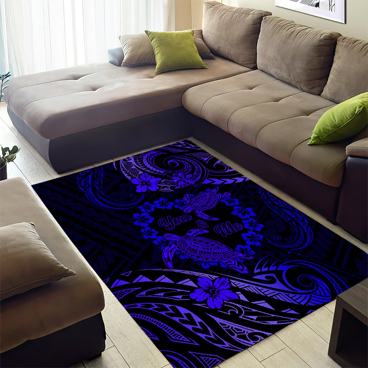 Polynesian Turtle Valentine Area Rug You And Me Navy Blue Hibiscus Heart LT01 - Polynesian Pride