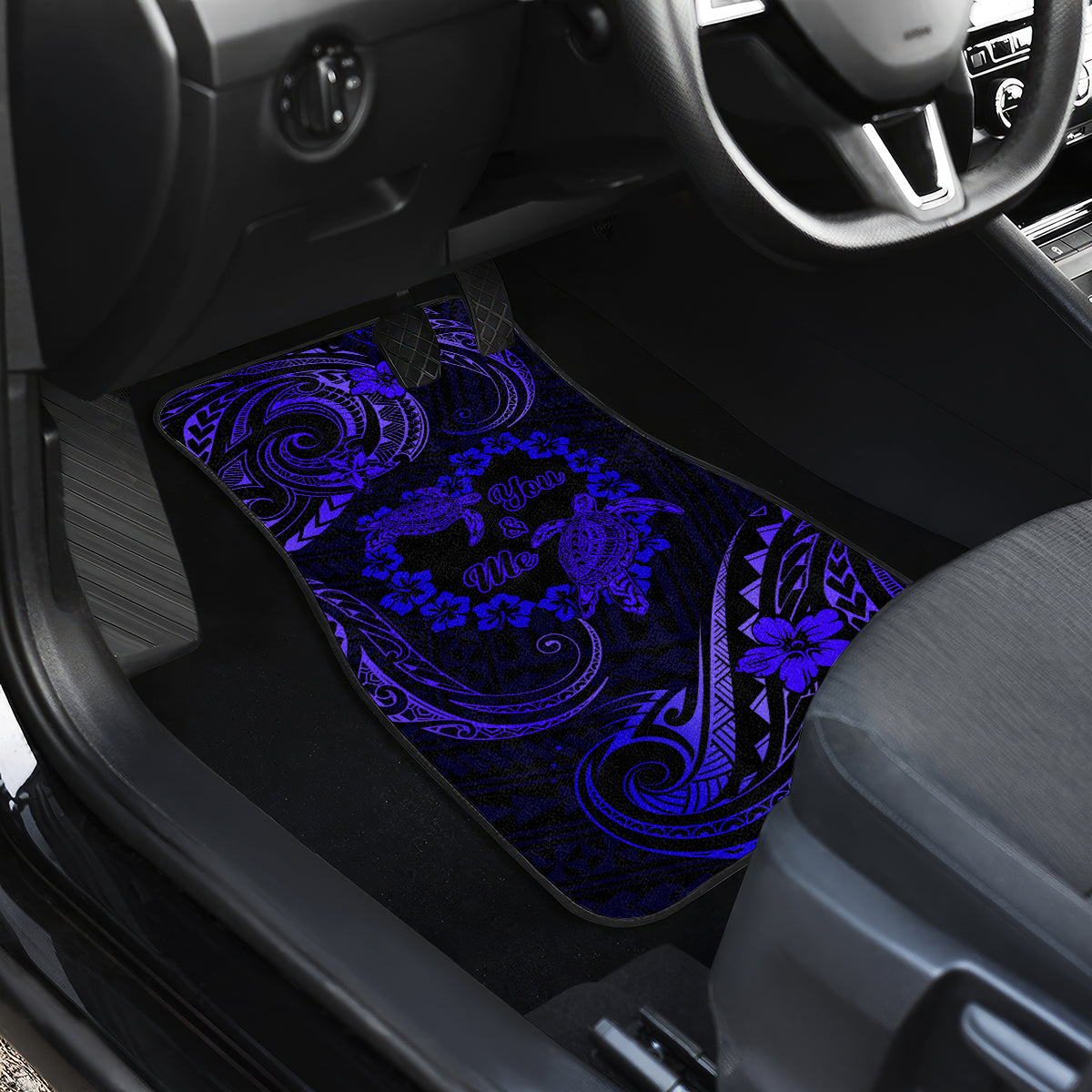 Polynesian Turtle Valentine Car Mats You And Me Navy Blue Hibiscus Heart LT01 - Polynesian Pride