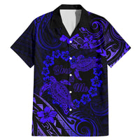 Polynesian Turtle Valentine Family Matching Mermaid Dress and Hawaiian Shirt You And Me Navy Blue Hibiscus Heart LT01 Dad's Shirt - Short Sleeve Blue - Polynesian Pride