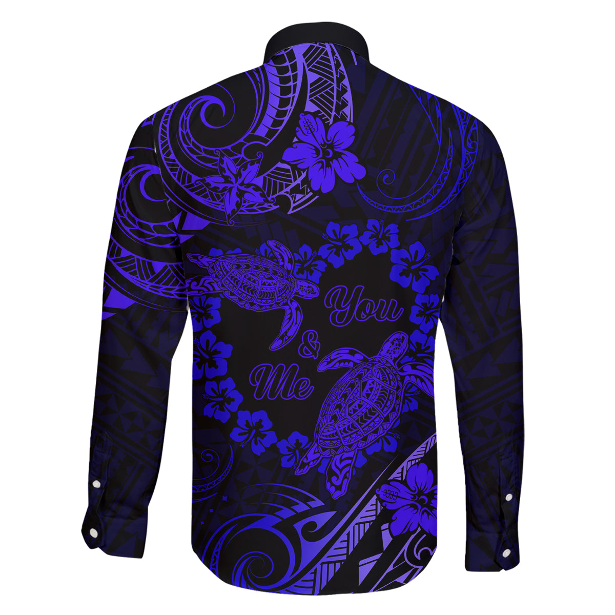 Polynesian Turtle Valentine Family Matching Tank Maxi Dress and Hawaiian Shirt You And Me Navy Blue Hibiscus Heart LT01 - Polynesian Pride