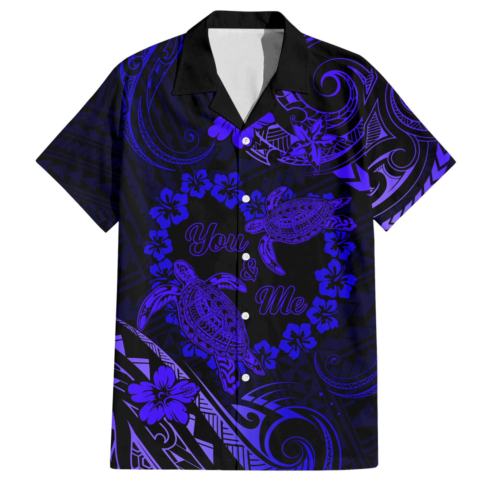 Polynesian Turtle Valentine Hawaiian Shirt You And Me Navy Blue Hibiscus Heart LT01 Blue - Polynesian Pride