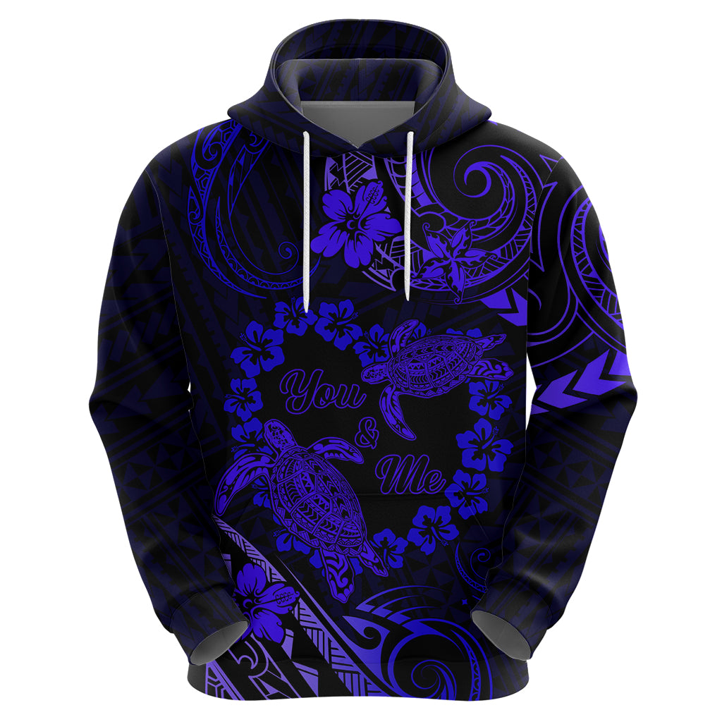 Polynesian Turtle Valentine Hoodie You And Me Navy Blue Hibiscus Heart LT01 - Polynesian Pride