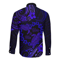 Polynesian Turtle Valentine Long Sleeve Button Shirt You And Me Navy Blue Hibiscus Heart LT01 - Polynesian Pride