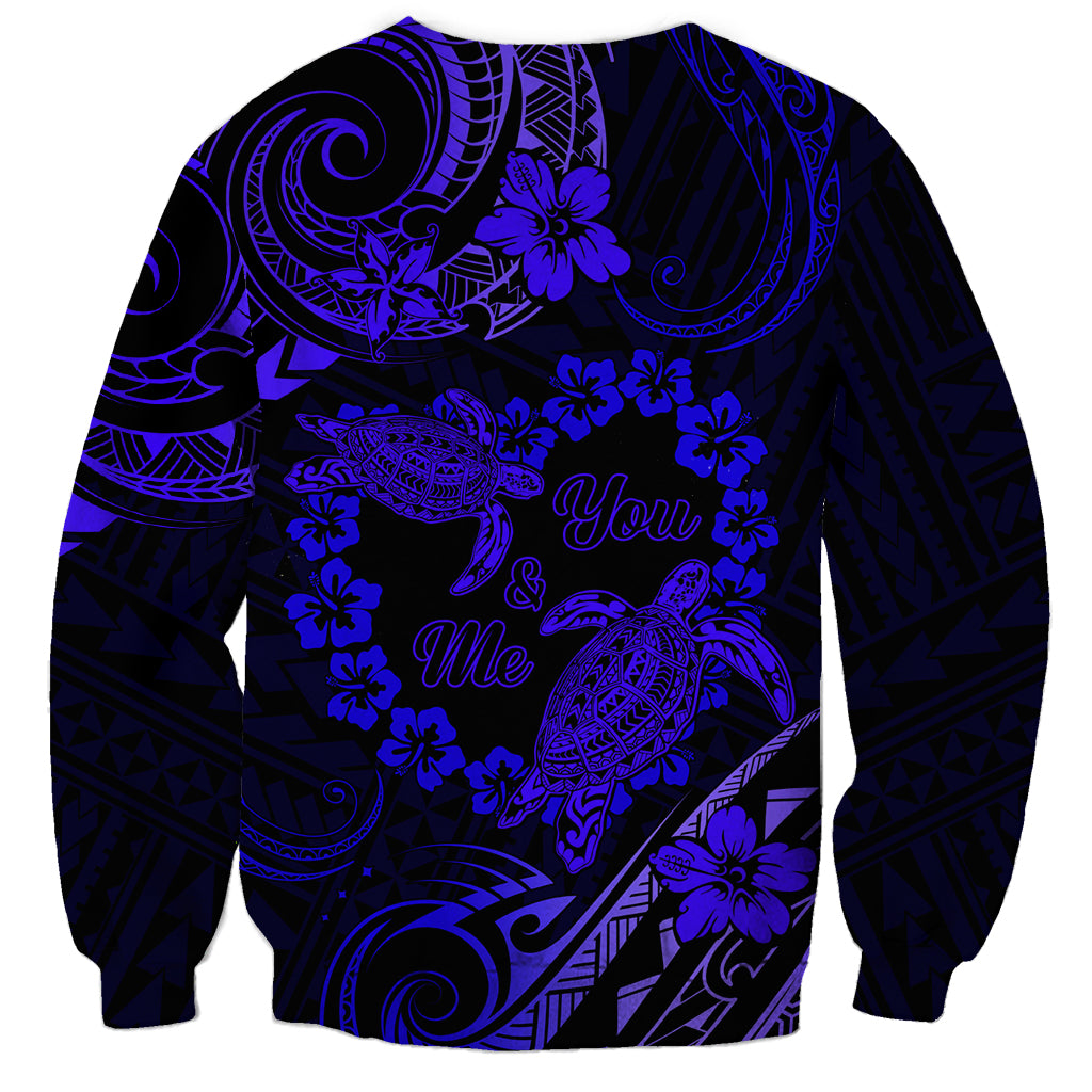 Polynesian Turtle Valentine Sweatshirt You And Me Navy Blue Hibiscus Heart LT01 - Polynesian Pride