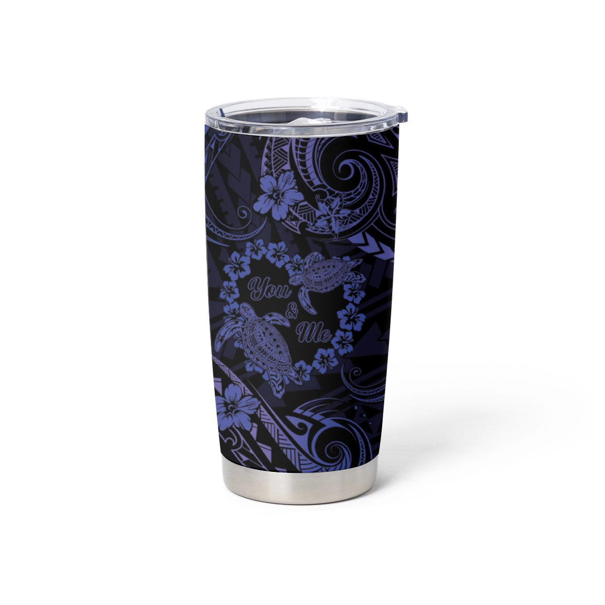 Polynesian Turtle Valentine Tumbler Cup You And Me Navy Blue Hibiscus Heart