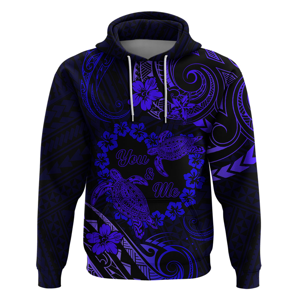 Polynesian Turtle Valentine Zip Hoodie You And Me Navy Blue Hibiscus Heart LT01 Pullover Hoodie Blue - Polynesian Pride
