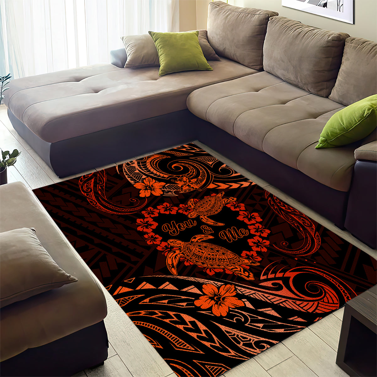 Polynesian Turtle Valentine Area Rug You And Me Orange Hibiscus Heart LT01 - Polynesian Pride