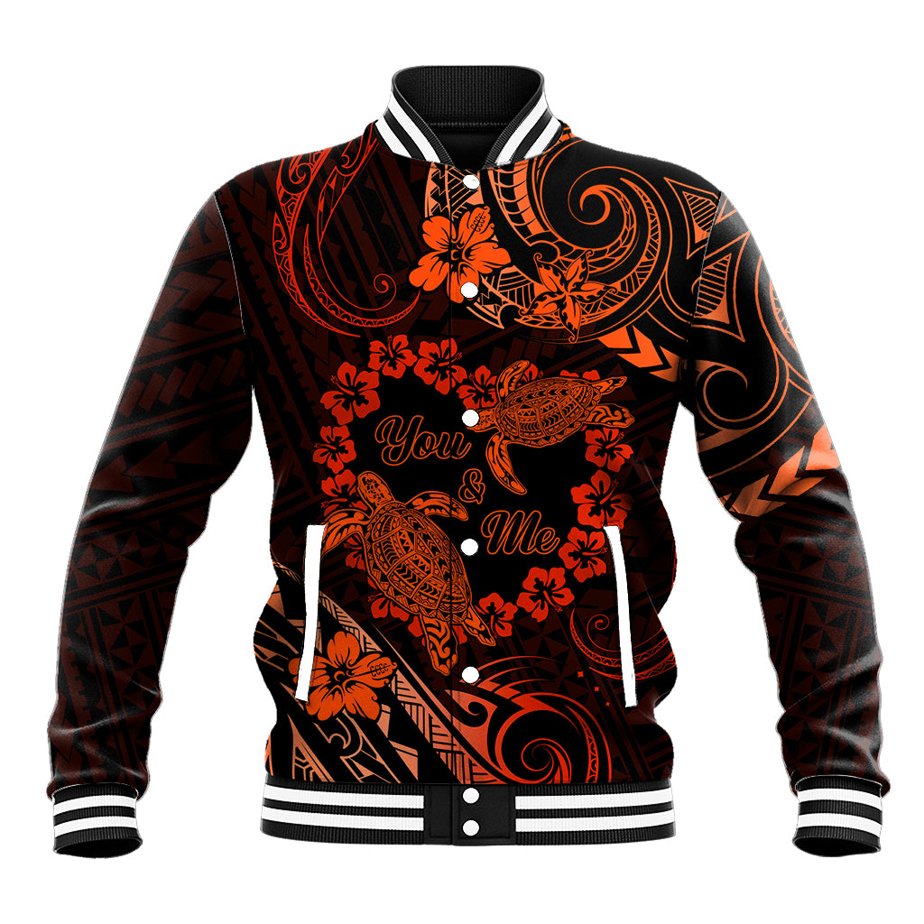 Polynesian Turtle Valentine Baseball Jacket You And Me Orange Hibiscus Heart LT01 Unisex Orange - Polynesian Pride