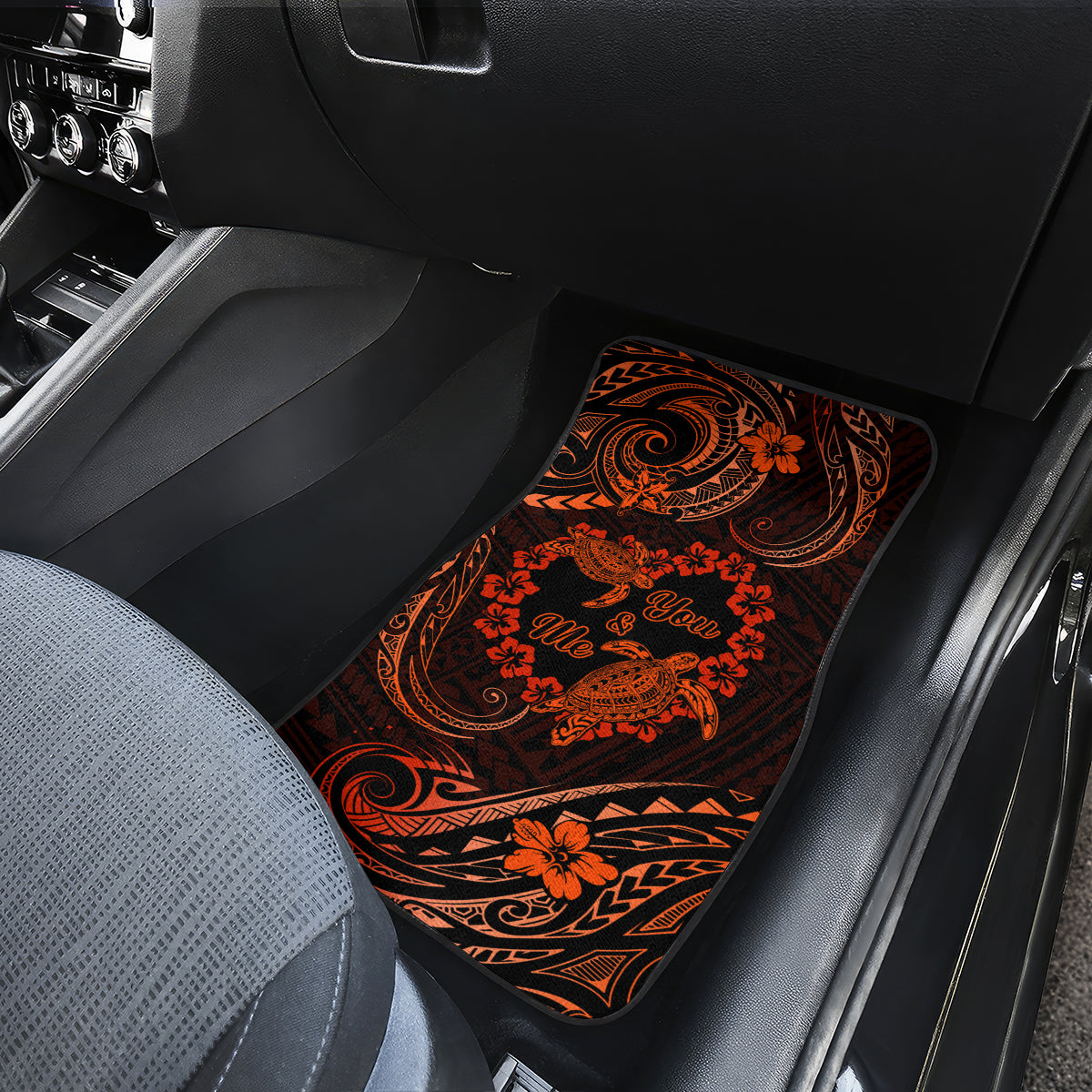 Polynesian Turtle Valentine Car Mats You And Me Orange Hibiscus Heart LT01 - Polynesian Pride