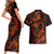 Polynesian Turtle Valentine Couples Matching Short Sleeve Bodycon Dress and Hawaiian Shirt You And Me Orange Hibiscus Heart LT01 - Polynesian Pride