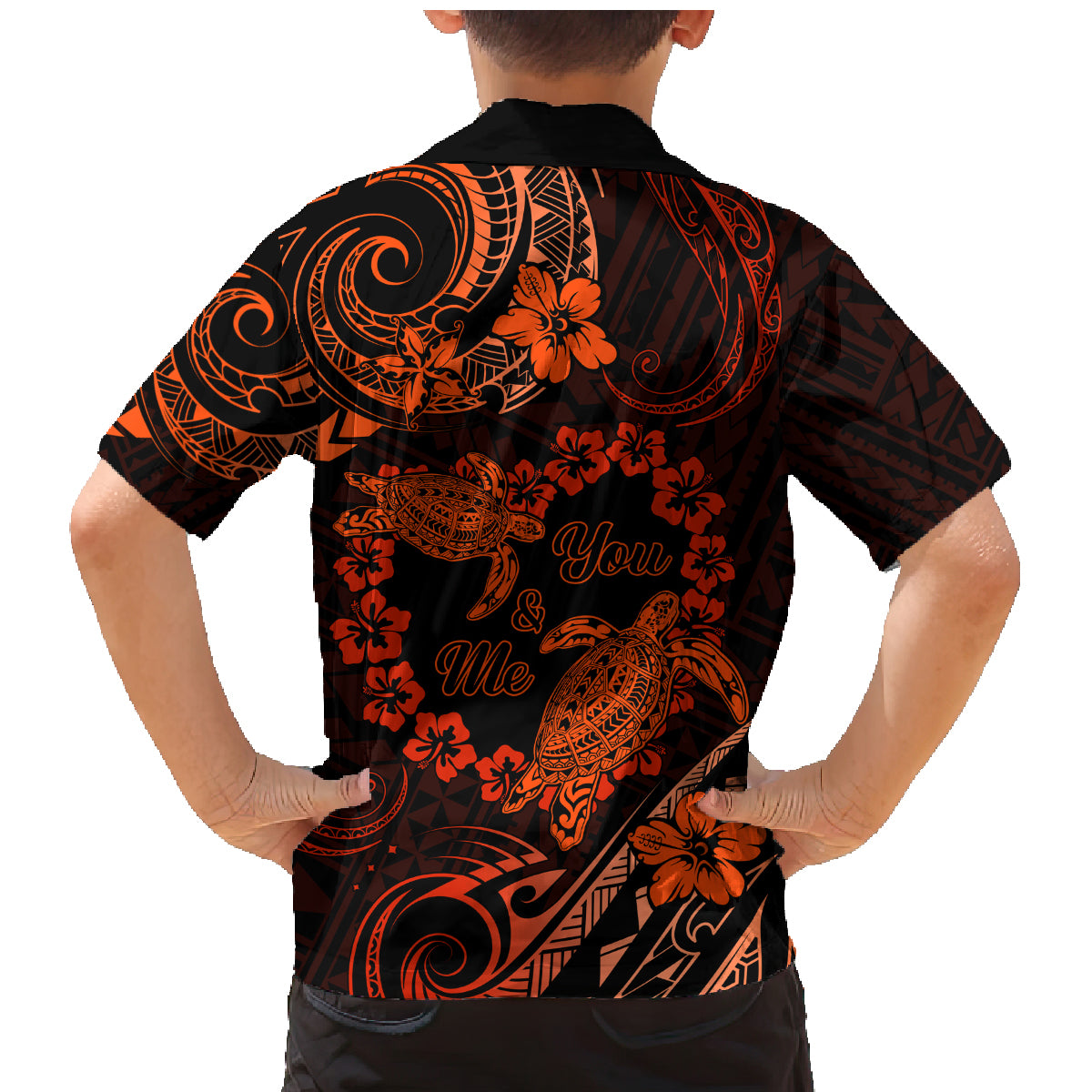 Polynesian Turtle Valentine Family Matching Mermaid Dress and Hawaiian Shirt You And Me Orange Hibiscus Heart LT01 - Polynesian Pride