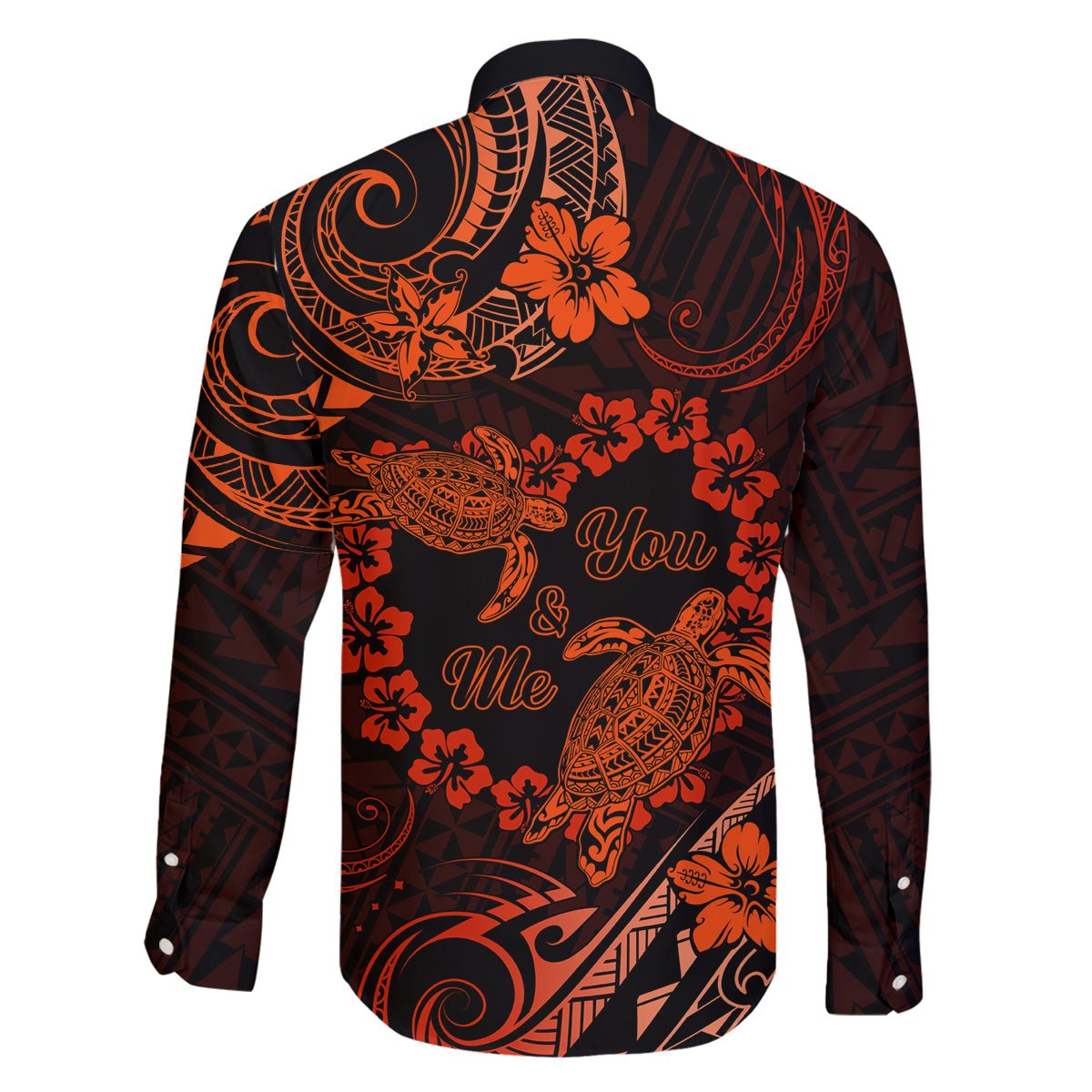Polynesian Turtle Valentine Family Matching Off Shoulder Short Dress and Hawaiian Shirt You And Me Orange Hibiscus Heart LT01 - Polynesian Pride
