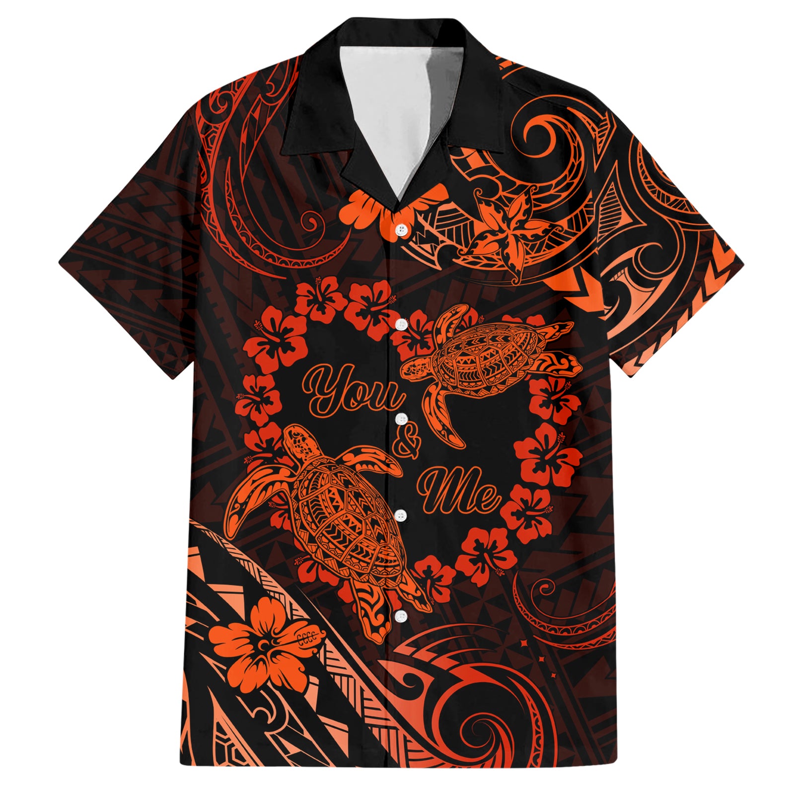 Polynesian Turtle Valentine Hawaiian Shirt You And Me Orange Hibiscus Heart LT01 Orange - Polynesian Pride